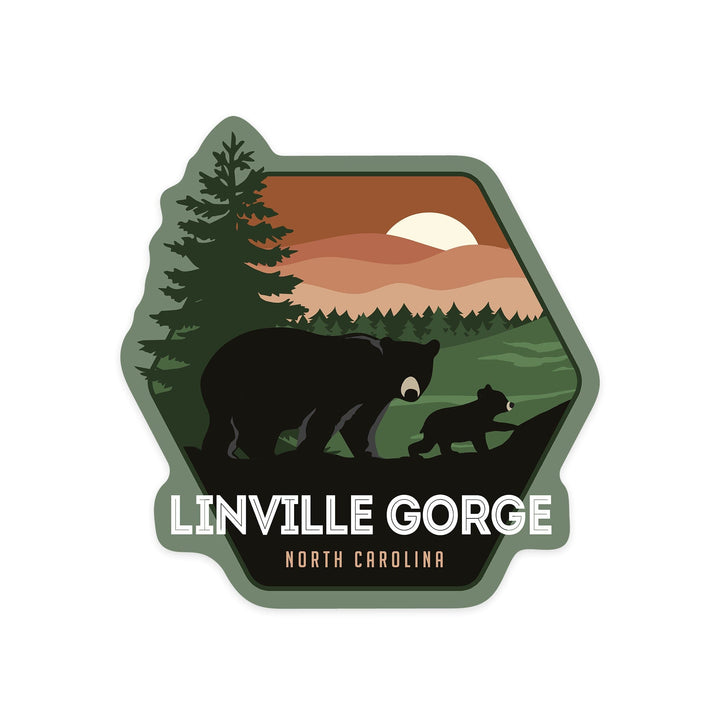 Linville Gorge, North Carolina, Vector Bear Family, Contour, Lantern Press Artwork, Vinyl Sticker Sticker Lantern Press 