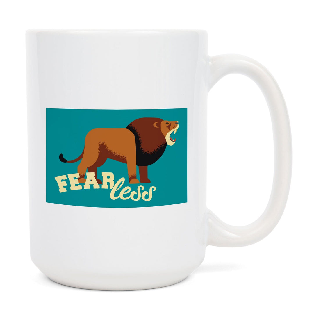Lion, Geometric, Fearless, Contour, Lantern Press Artwork, Ceramic Mug - Lantern Press
