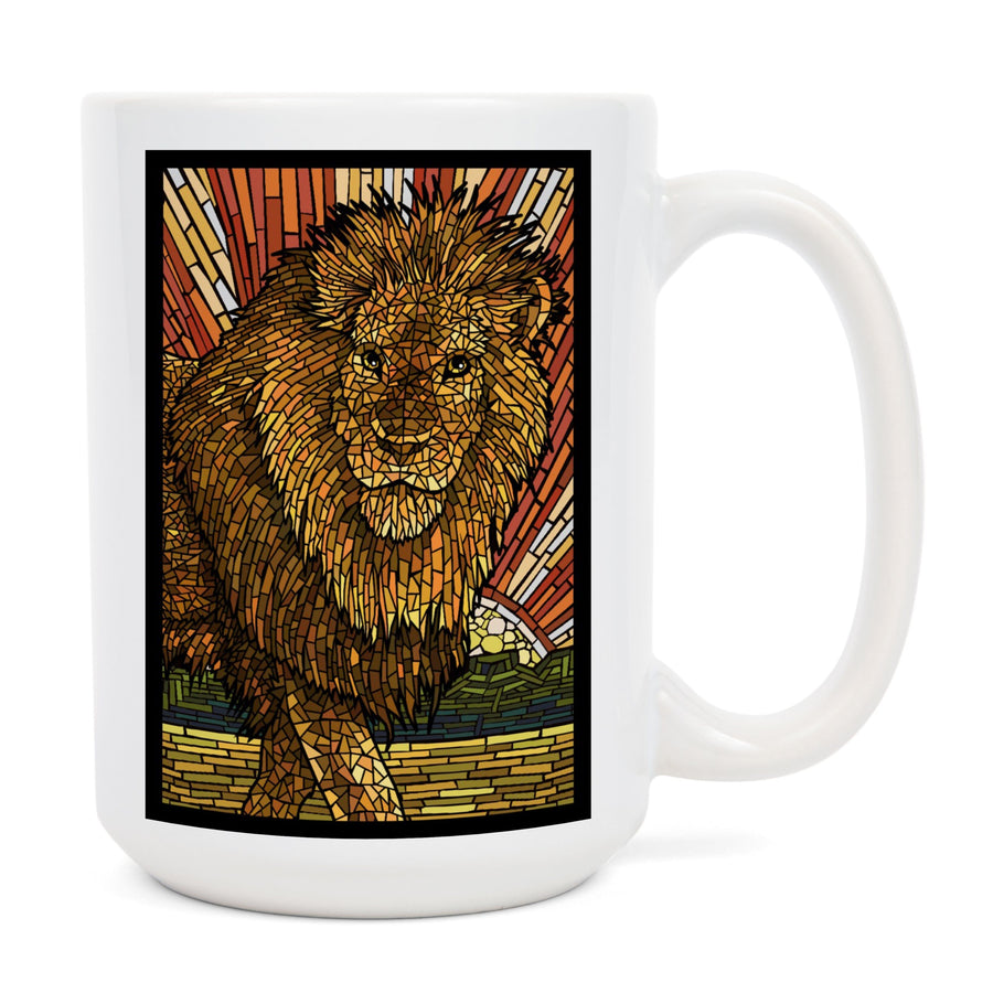 Lion, Mosaic, Lantern Press Artwork, Ceramic Mug Mugs Lantern Press 