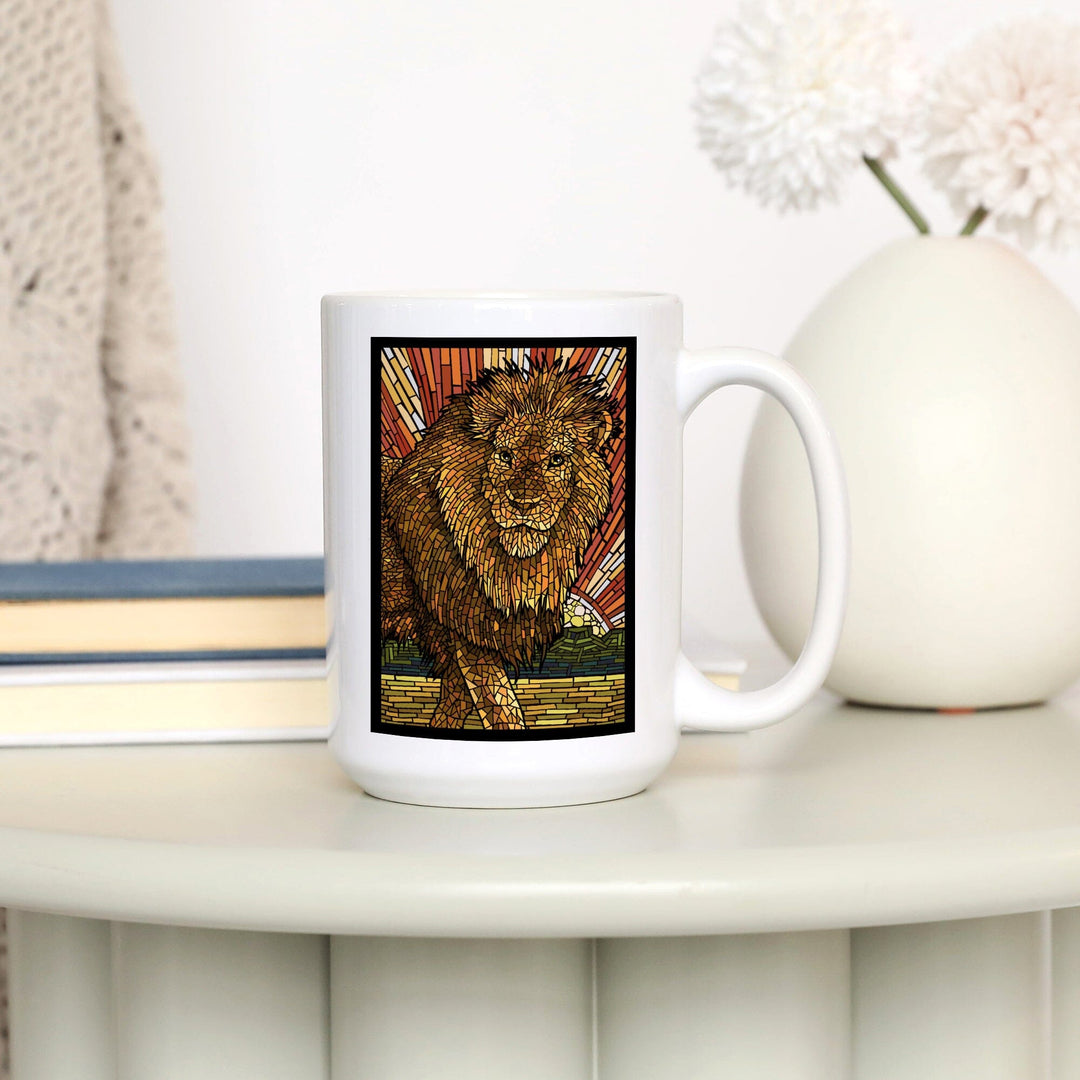 Lion, Mosaic, Lantern Press Artwork, Ceramic Mug Mugs Lantern Press 