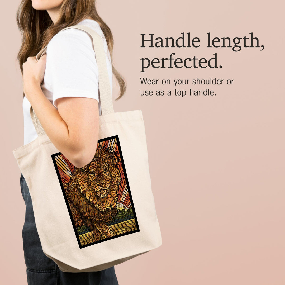 Lion, Mosaic, Lantern Press Artwork, Tote Bag - Lantern Press