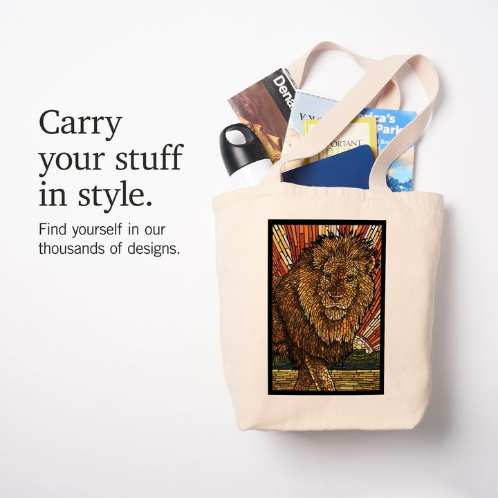 Lion, Mosaic, Lantern Press Artwork, Tote Bag - Lantern Press