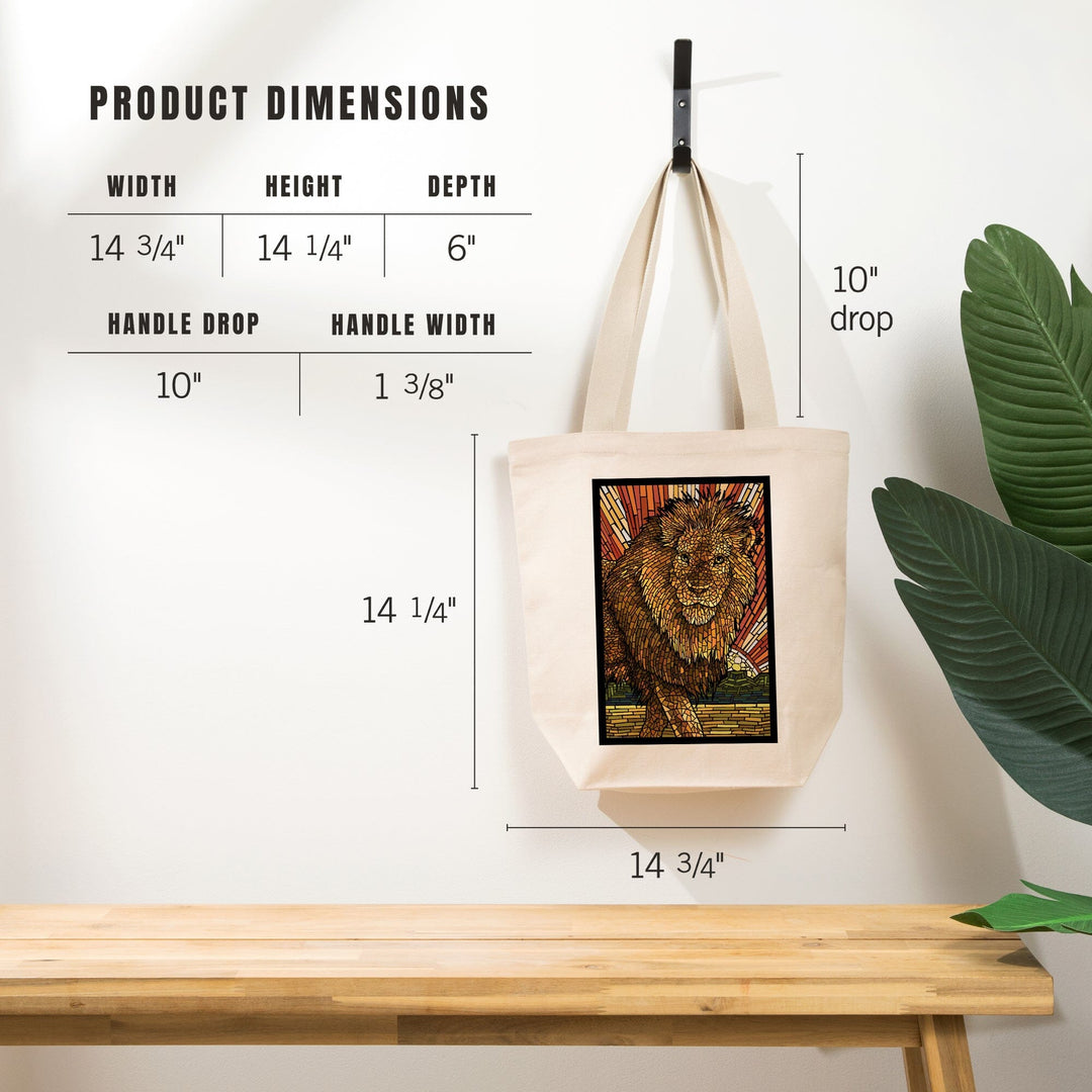 Lion, Mosaic, Lantern Press Artwork, Tote Bag - Lantern Press