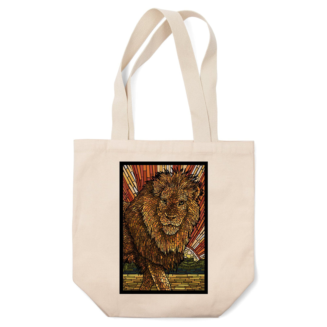 Lion, Mosaic, Lantern Press Artwork, Tote Bag - Lantern Press