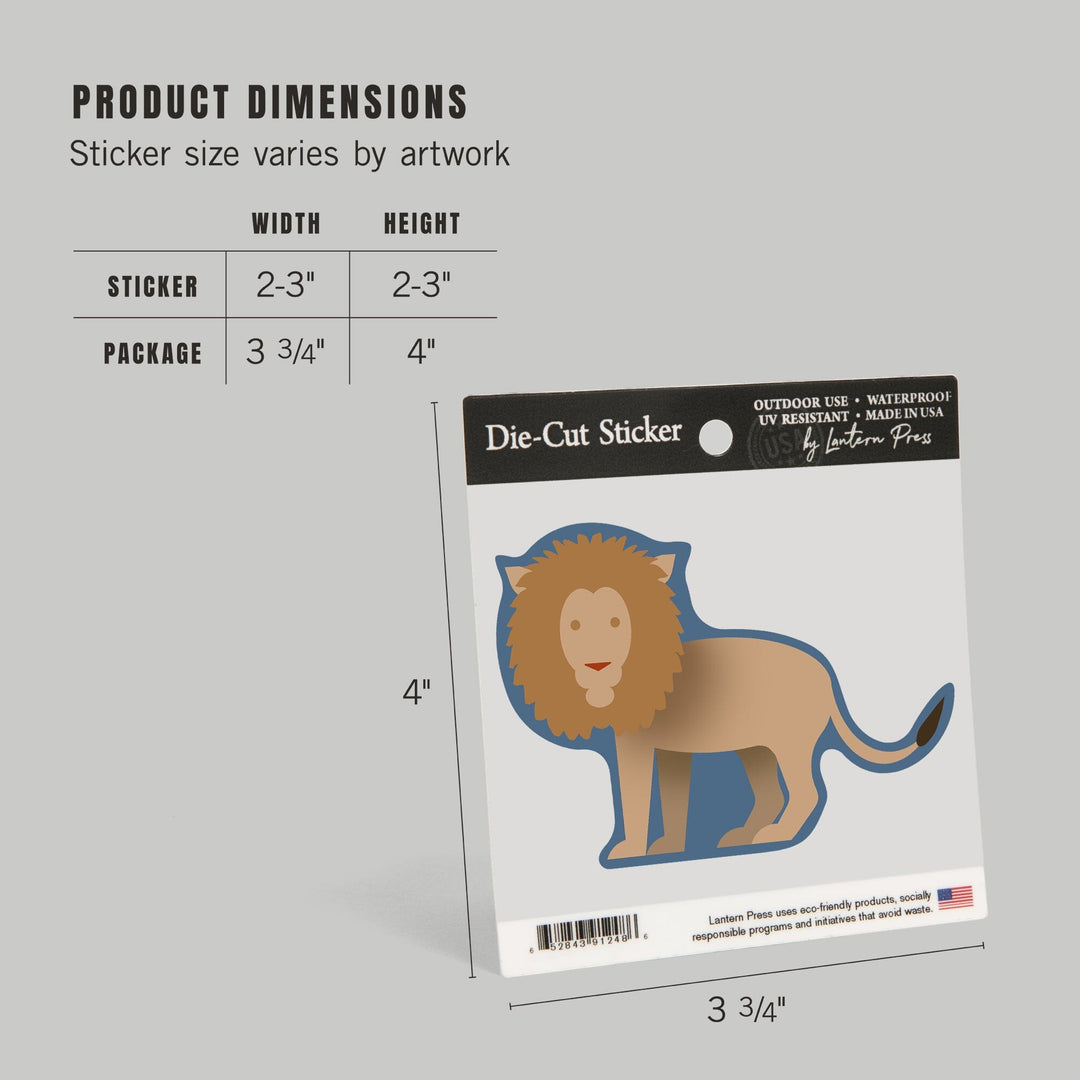 Lion, Retro Style, Contour, Vinyl Sticker Sticker Lantern Press 