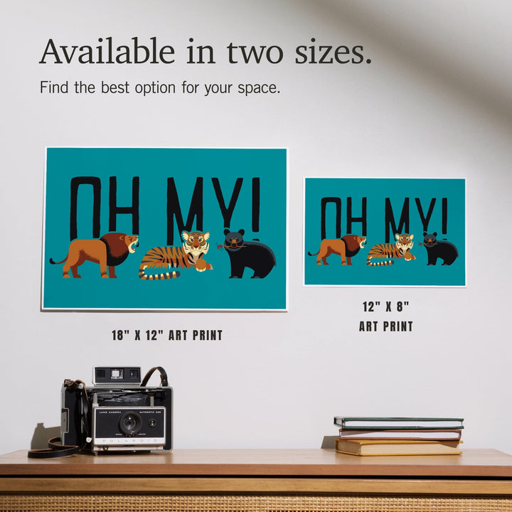 Lion, Tiger and Bear, Oh My!, Vector, Blue Background, Art & Giclee Prints Art Lantern Press 