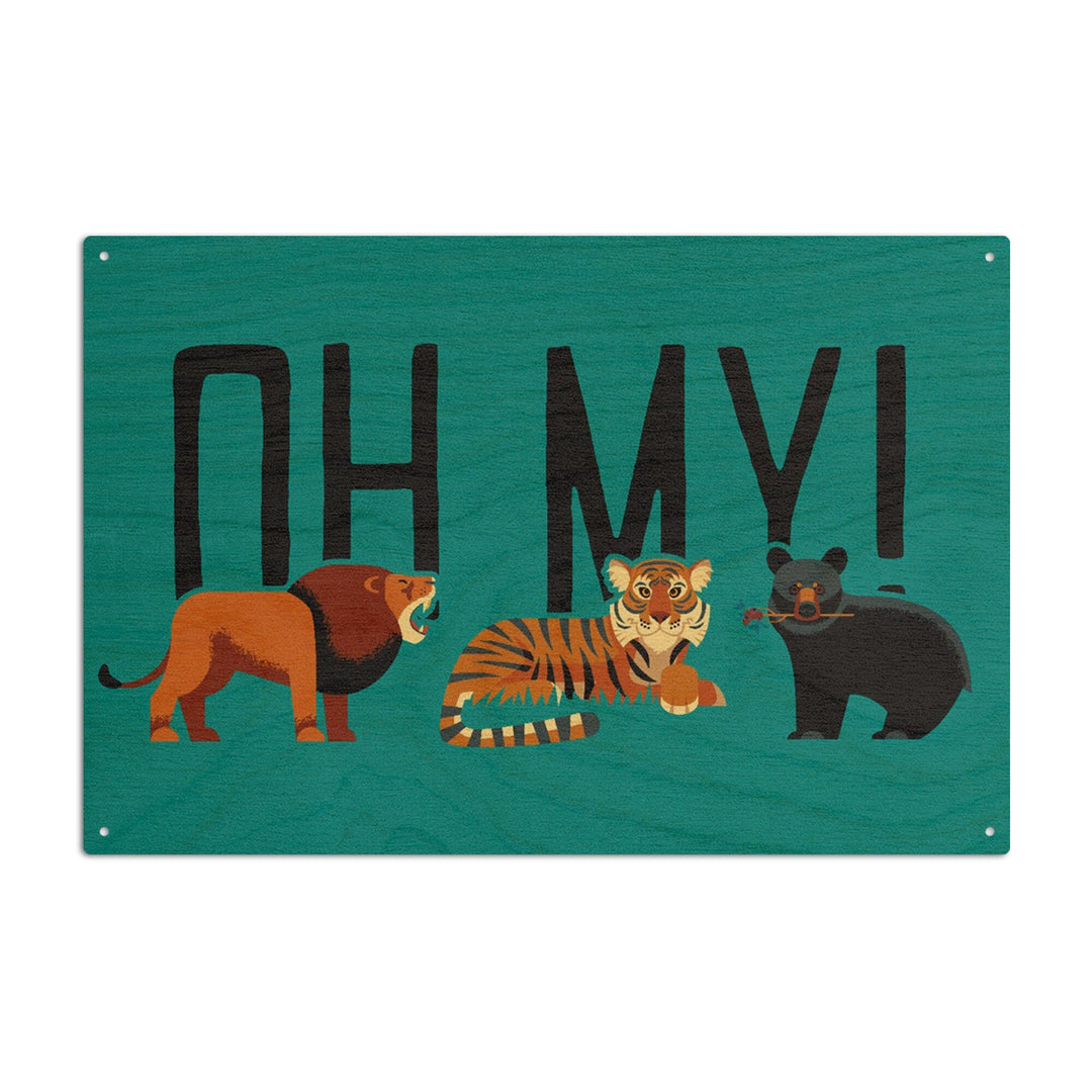 Lion, Tiger & Bear, Oh My!, Vector, Blue Background, Lantern Press Artwork, Wood Signs and Postcards Wood Lantern Press 10 x 15 Wood Sign 