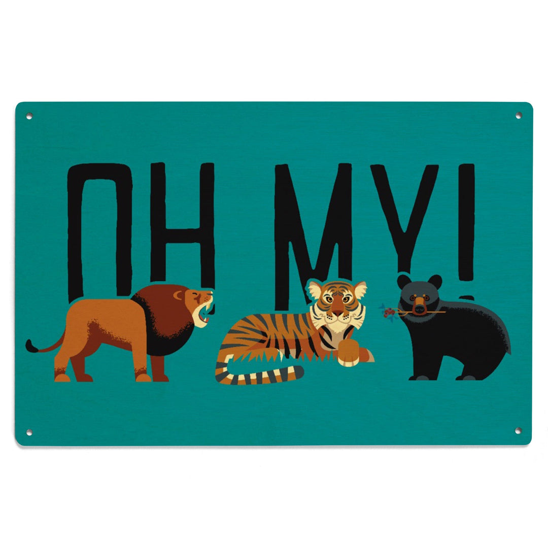 Lion, Tiger & Bear, Oh My!, Vector, Blue Background, Lantern Press Artwork, Wood Signs and Postcards Wood Lantern Press 