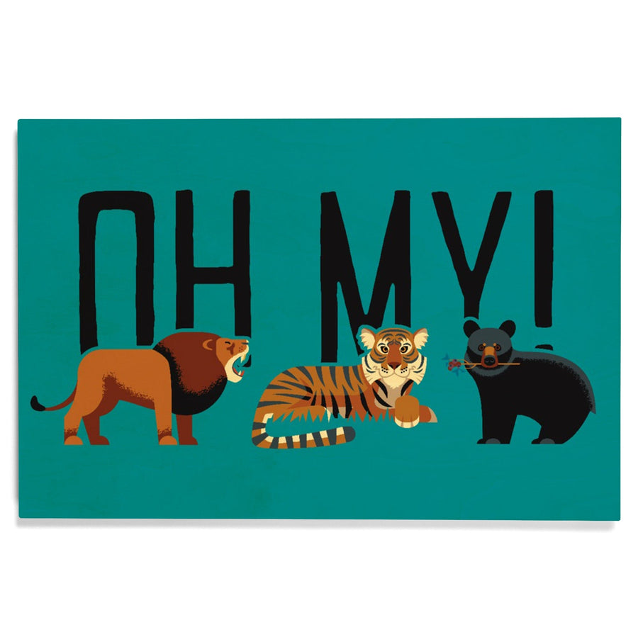 Lion, Tiger & Bear, Oh My!, Vector, Blue Background, Lantern Press Artwork, Wood Signs and Postcards Wood Lantern Press 