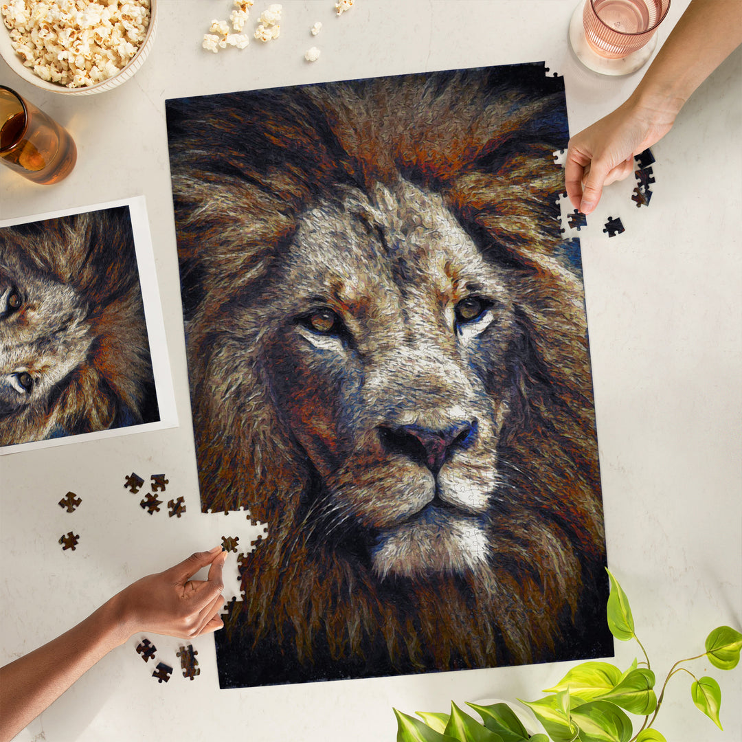 Lion, Van Gogh Style, Jigsaw Puzzle Puzzle Lantern Press 