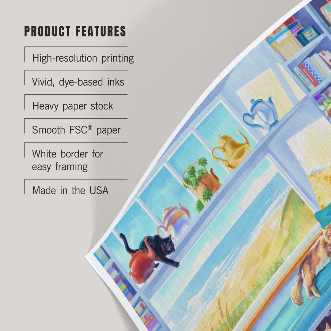 Literary Beach Cats, Art & Giclee Prints Art Lantern Press 