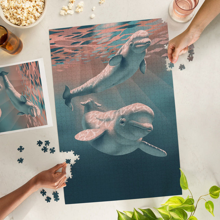 Lithograph, Beluga, Jigsaw Puzzle Puzzle Lantern Press 