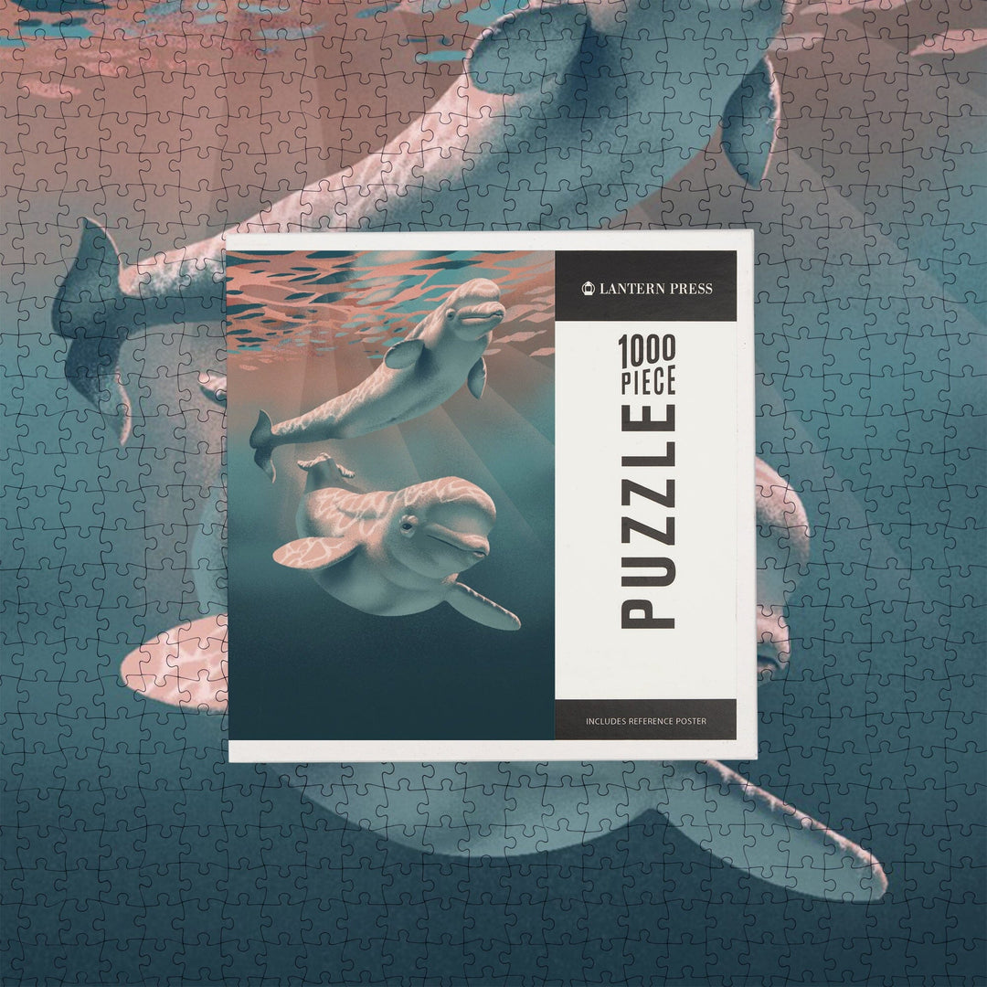 Lithograph, Beluga, Jigsaw Puzzle Puzzle Lantern Press 