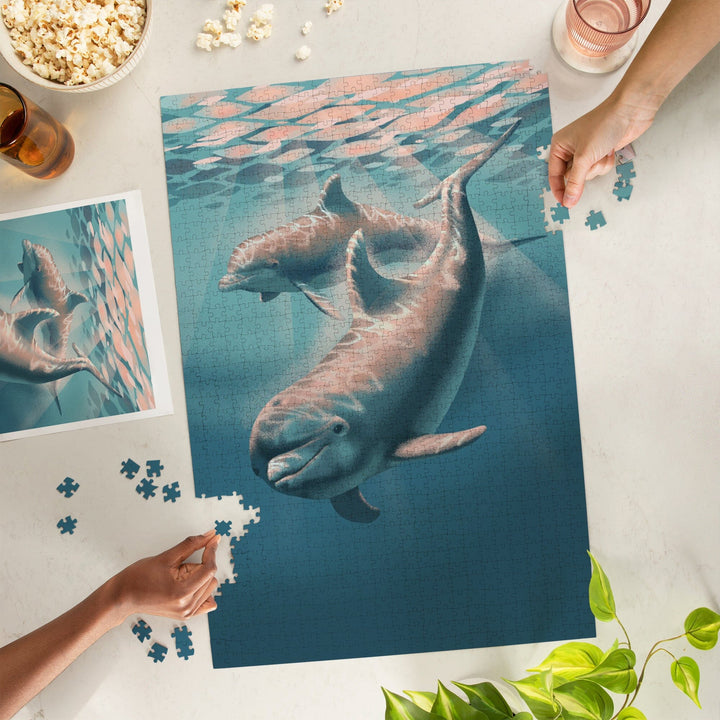 Lithograph, Bottlenose Dolphin, Jigsaw Puzzle Puzzle Lantern Press 