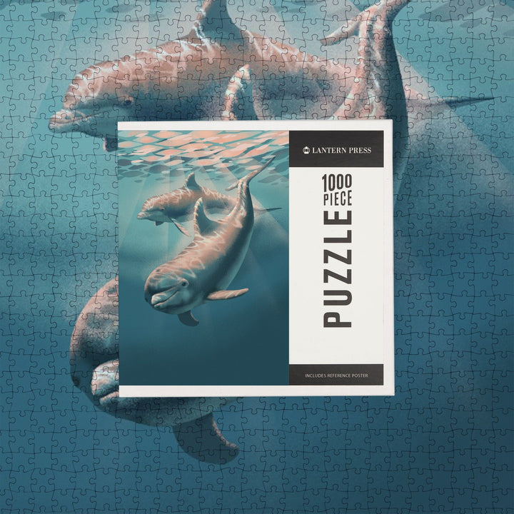 Lithograph, Bottlenose Dolphin, Jigsaw Puzzle Puzzle Lantern Press 