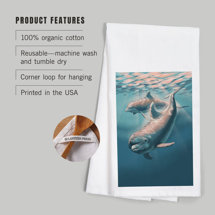 Lithograph, Bottlenose Dolphin, Organic Cotton Kitchen Tea Towels Kitchen Lantern Press 