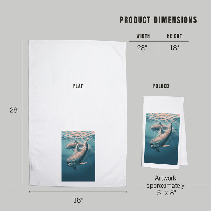 Lithograph, Bottlenose Dolphin, Organic Cotton Kitchen Tea Towels Kitchen Lantern Press 