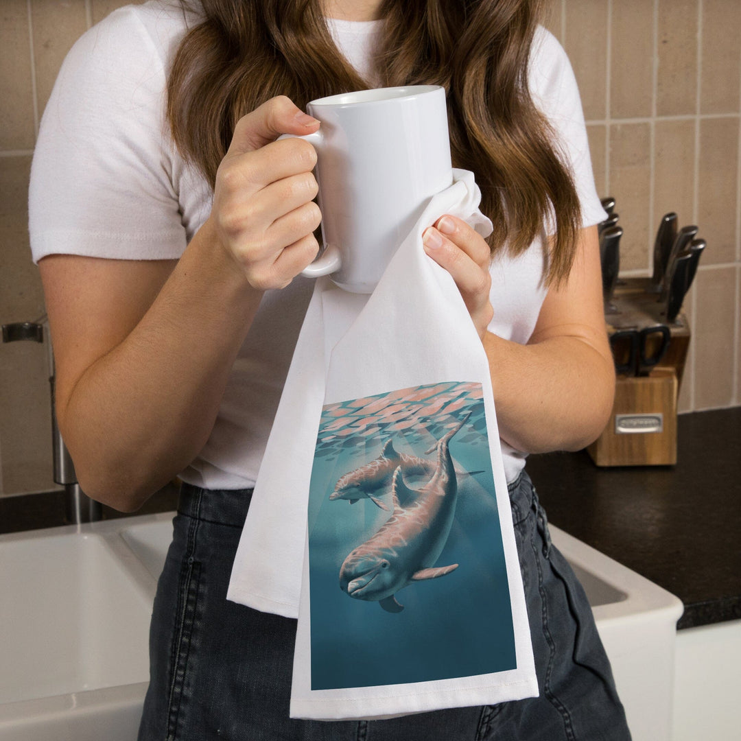 Lithograph, Bottlenose Dolphin, Organic Cotton Kitchen Tea Towels Kitchen Lantern Press 