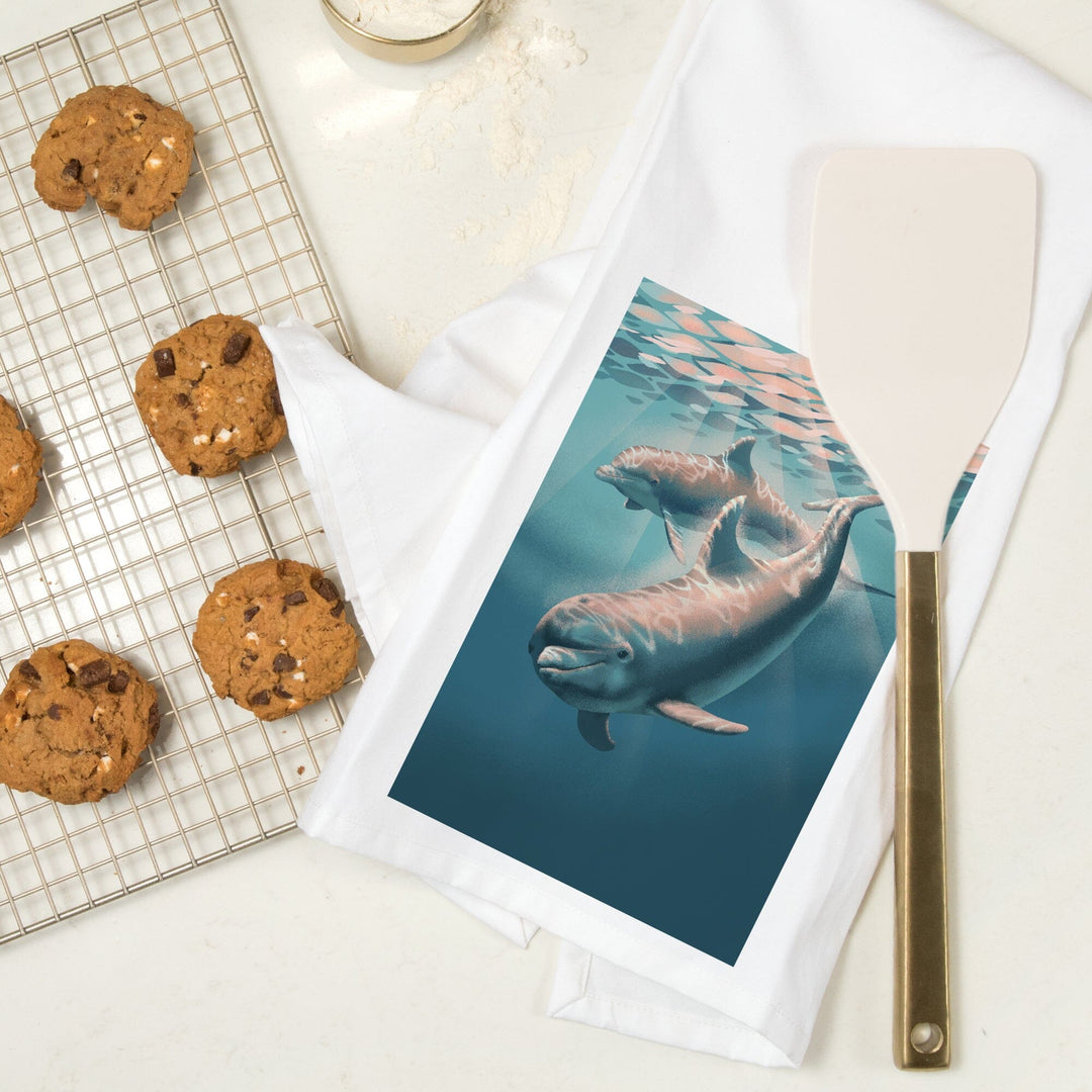 Lithograph, Bottlenose Dolphin, Organic Cotton Kitchen Tea Towels Kitchen Lantern Press 