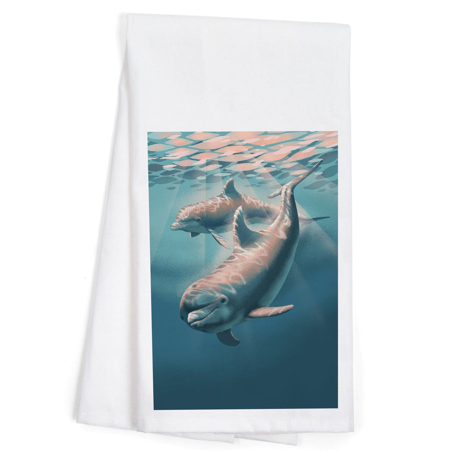 Lithograph, Bottlenose Dolphin, Organic Cotton Kitchen Tea Towels Kitchen Lantern Press 