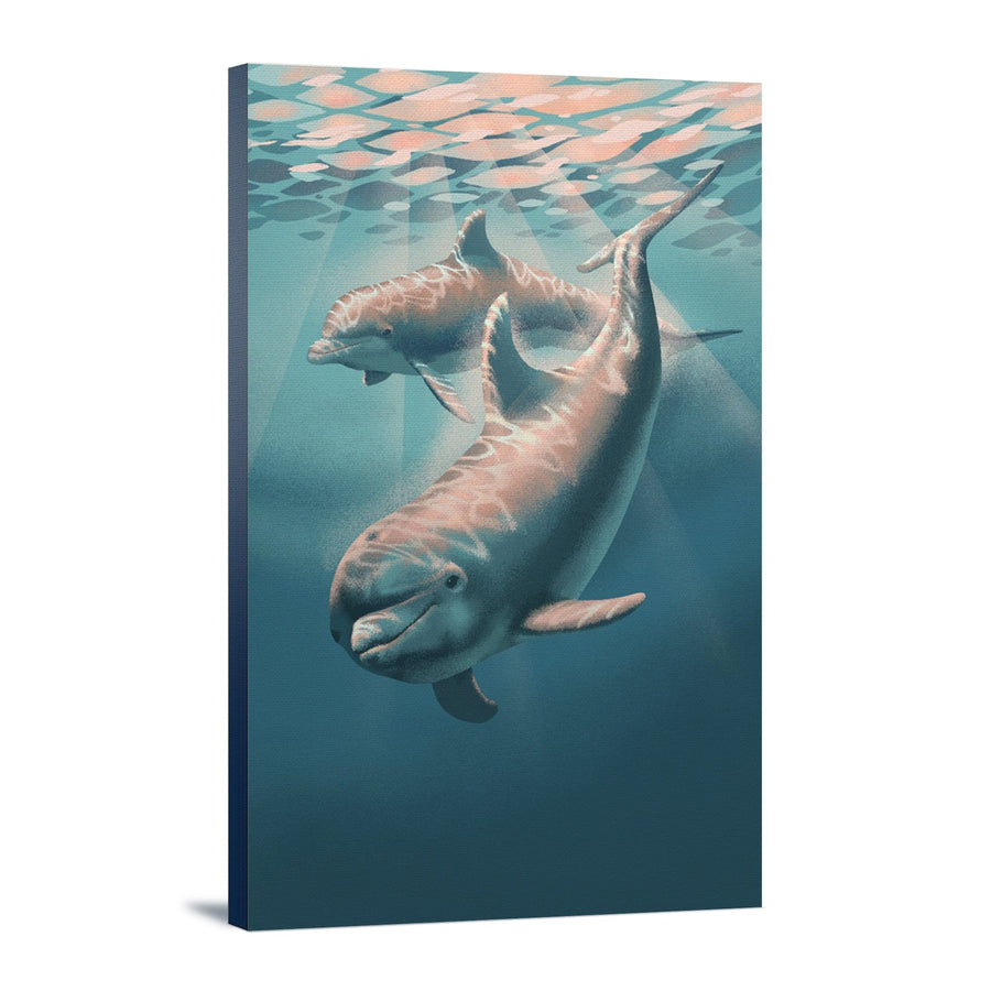 Lithograph, Bottlenose Dolphin, Stretched Canvas Canvas Lantern Press 