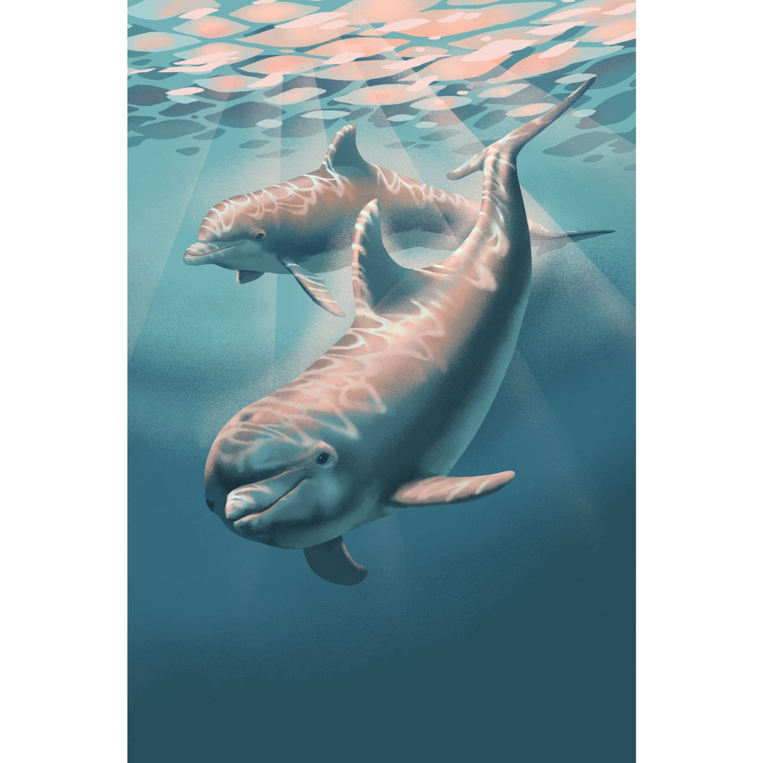 Lithograph, Bottlenose Dolphin, Stretched Canvas Canvas Lantern Press 