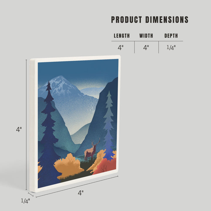 Lithograph, Elk and Mountains Scene,, Coasters Coasters Lantern Press 