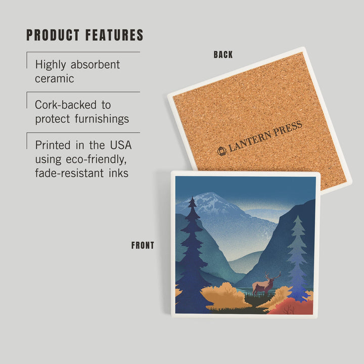 Lithograph, Elk and Mountains Scene,, Coasters Coasters Lantern Press 