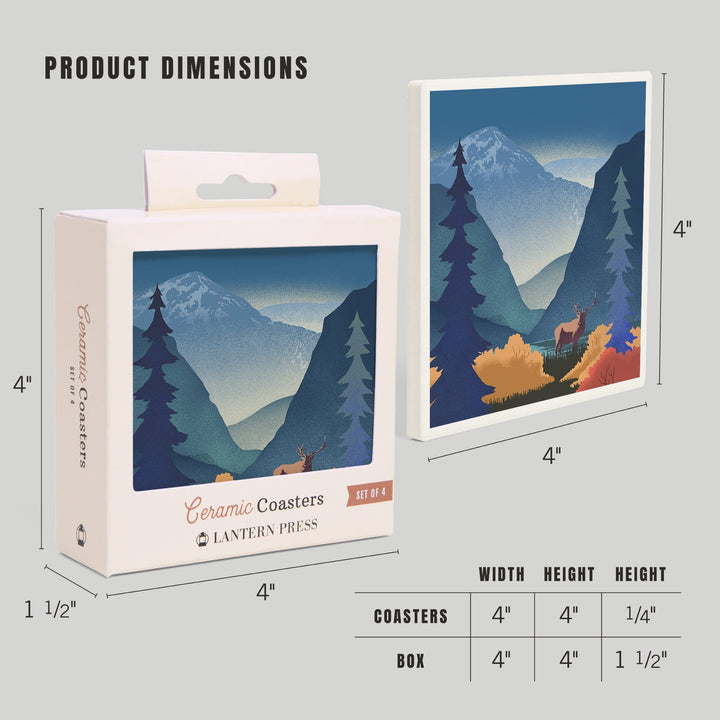 Lithograph, Elk and Mountains Scene,, Coasters Coasters Lantern Press 