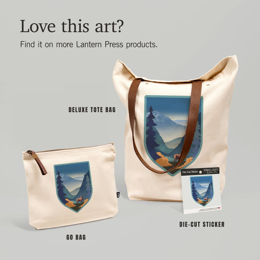 Lithograph, Elk and Mountains Scene, Contour, Vinyl Sticker Sticker Lantern Press 