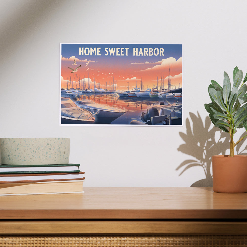 Lithograph, Home Sweet Harbor, Boats in Marina, Art & Giclee Prints Art Lantern Press 
