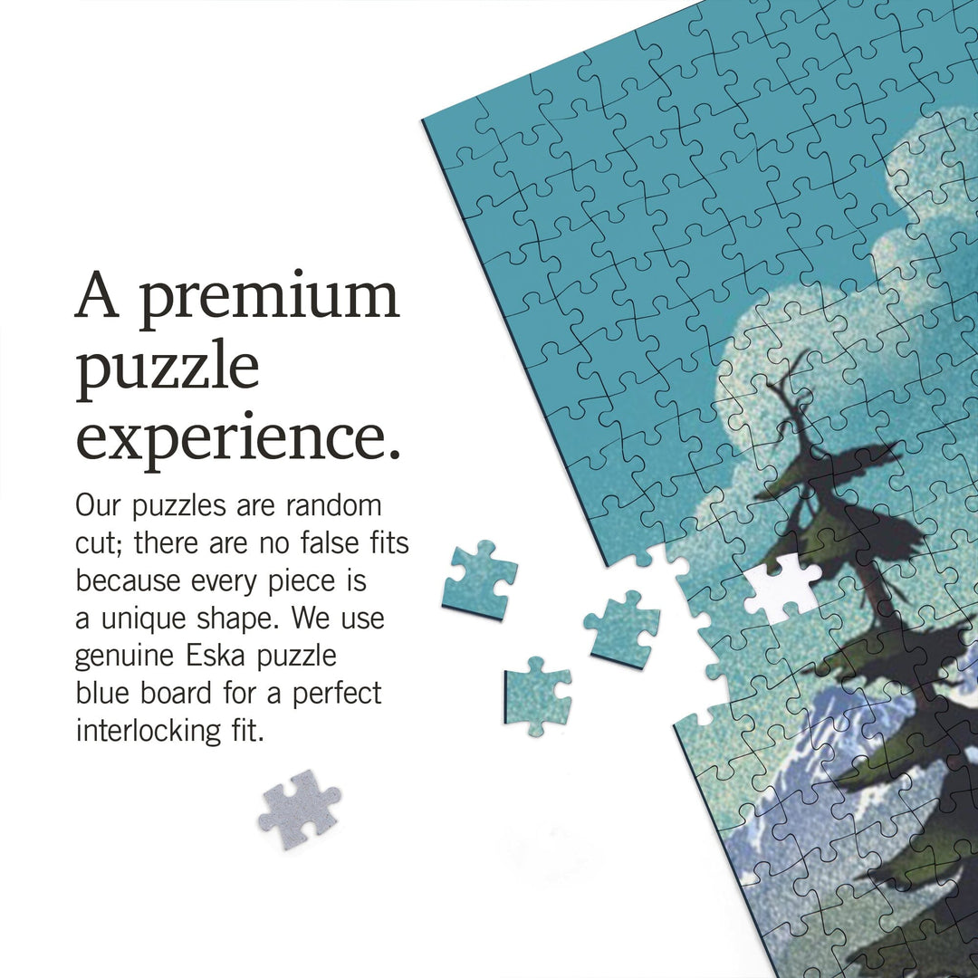 Lithograph, Lake and Mountain Scene, Jigsaw Puzzle Puzzle Lantern Press 