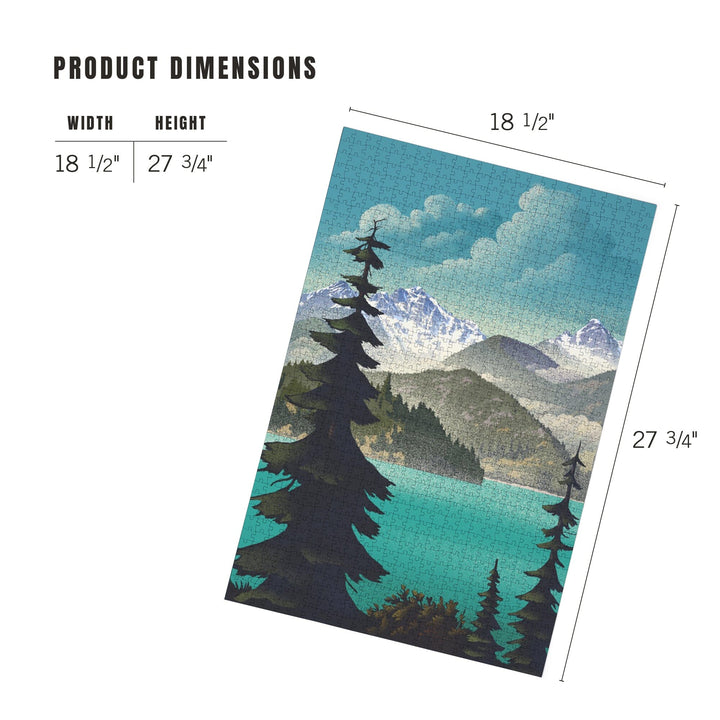 Lithograph, Lake and Mountain Scene, Jigsaw Puzzle Puzzle Lantern Press 