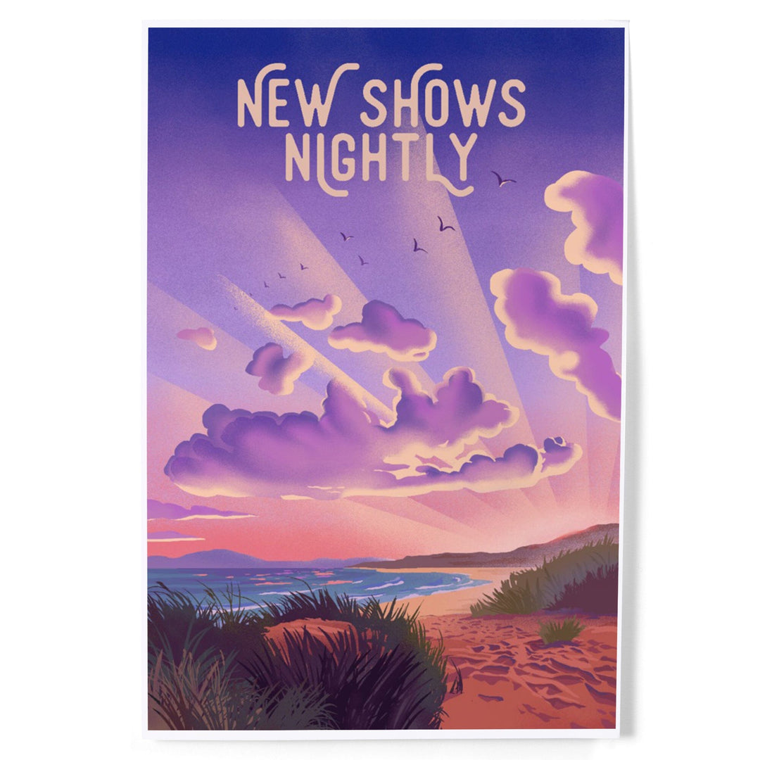 Lithograph, New Shows Nightly, Beach Sunset, Art & Giclee Prints Art Lantern Press 12 x 18 Art Print 