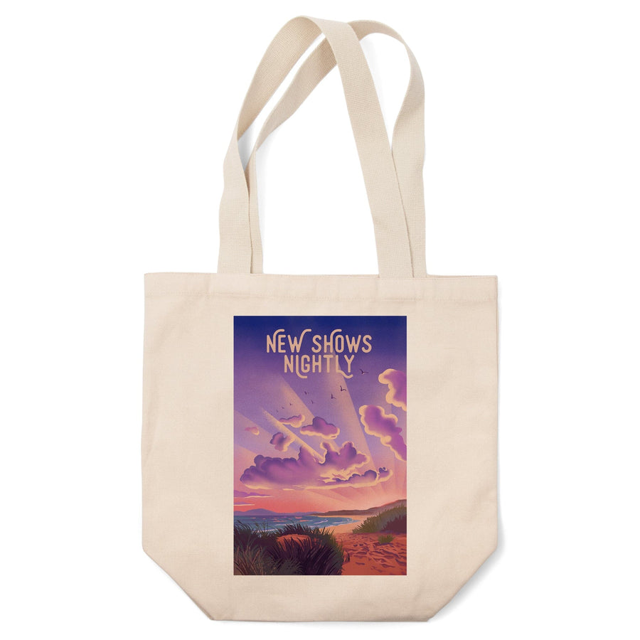 Lithograph, New Shows Nightly, Beach Sunset, Tote Bag Totes Lantern Press 