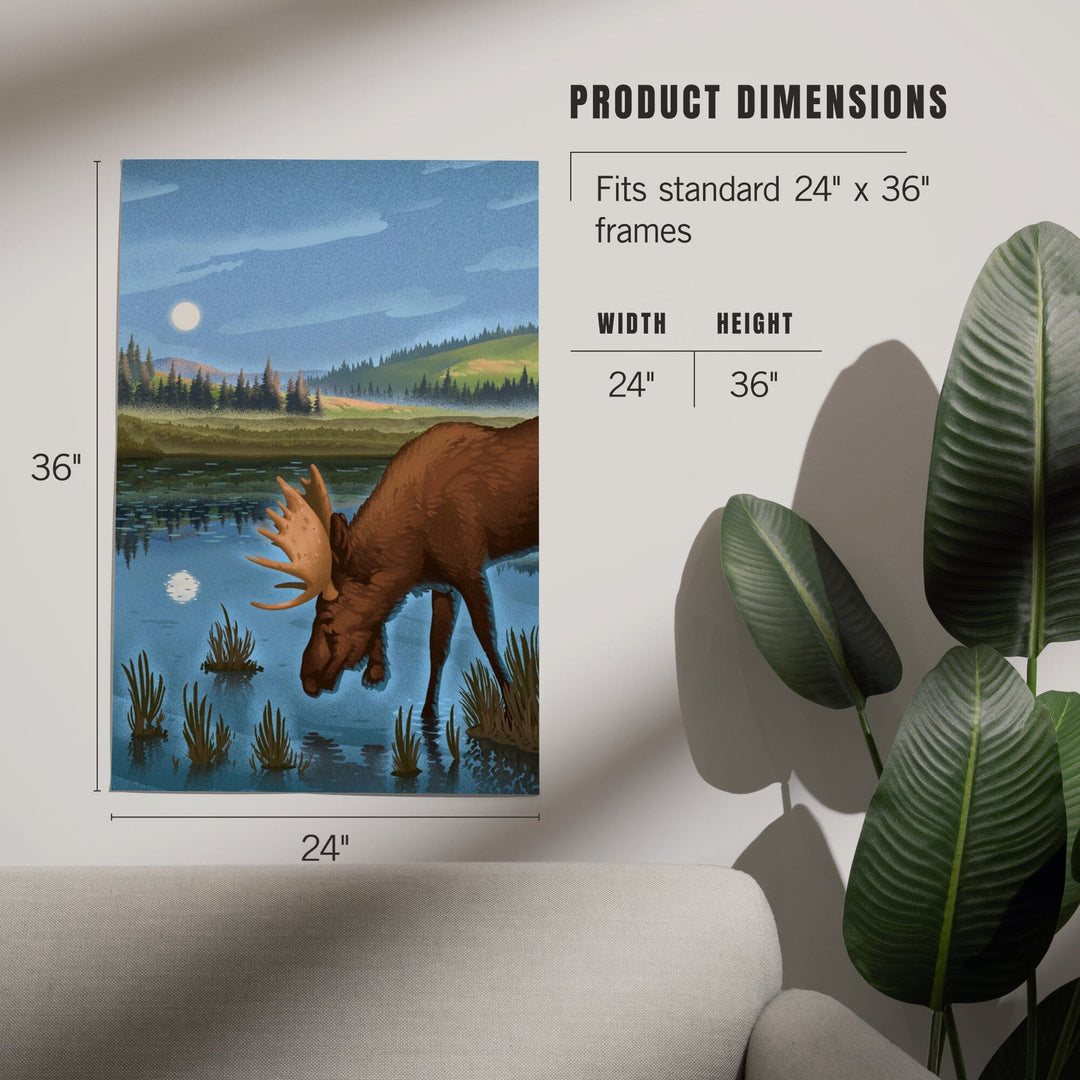 Lithograph, Reflection Pond and Bull Moose,, Art & Giclee Prints Art Lantern Press 