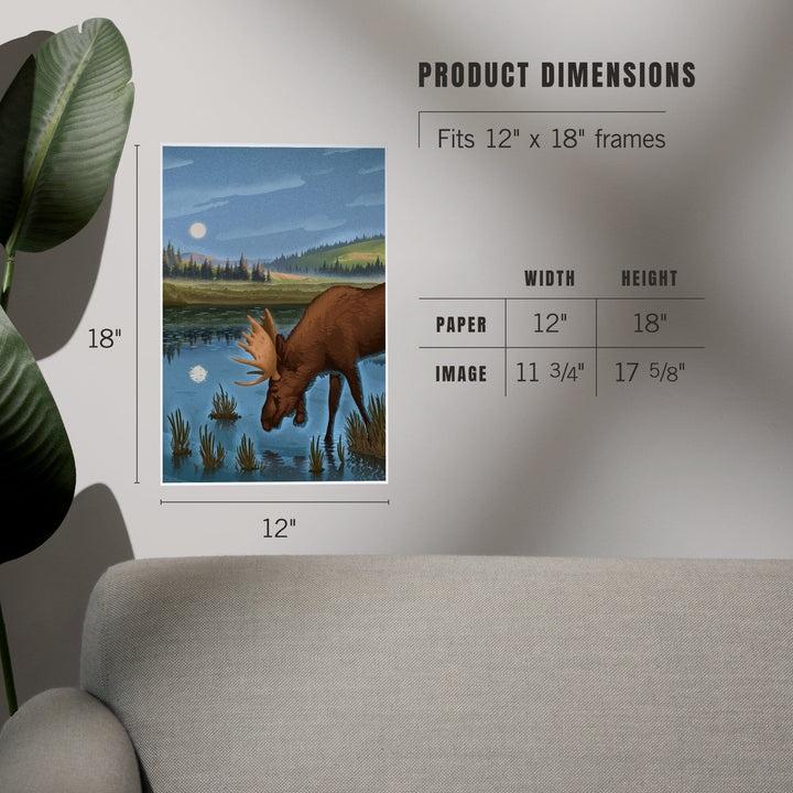 Lithograph, Reflection Pond and Bull Moose,, Art & Giclee Prints Art Lantern Press 