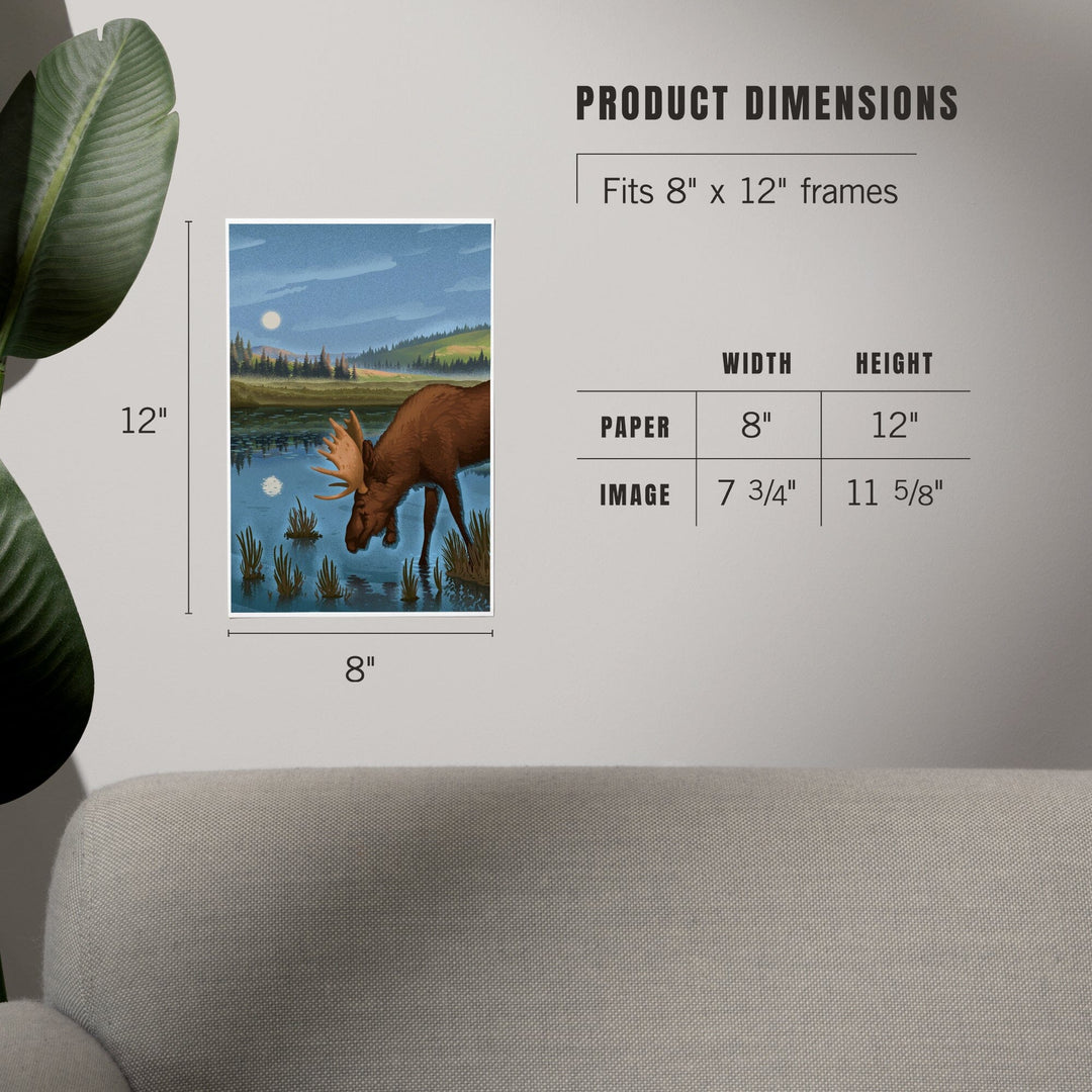 Lithograph, Reflection Pond and Bull Moose,, Art & Giclee Prints Art Lantern Press 