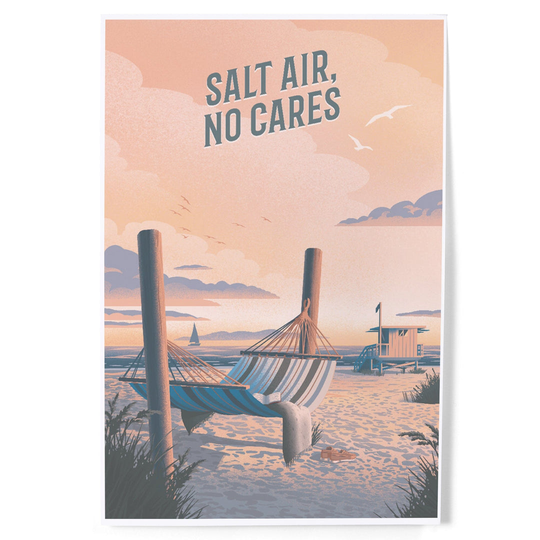 Lithograph, Salt Air, No Cares, Hammock on Beach, Art & Giclee Prints Art Lantern Press 