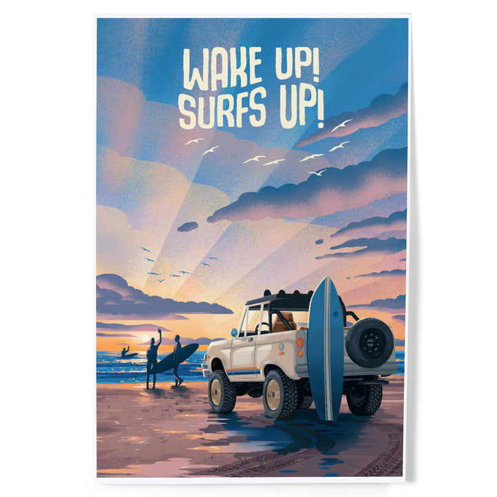 Lithograph, Wake Up! Surf's Up!, Art & Giclee Prints Art Lantern Press 12 x 18 Art Print 