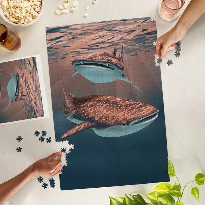 Lithograph, Whale Shark, Jigsaw Puzzle Puzzle Lantern Press 