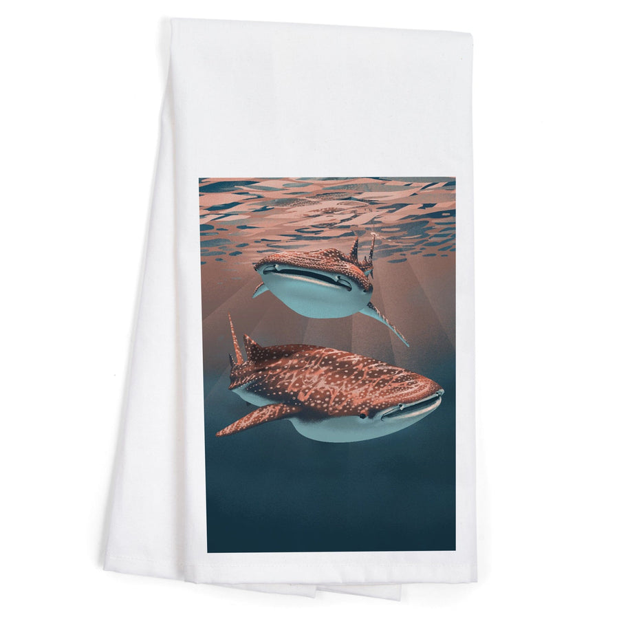 Lithograph, Whale Shark, Organic Cotton Kitchen Tea Towels Kitchen Lantern Press 