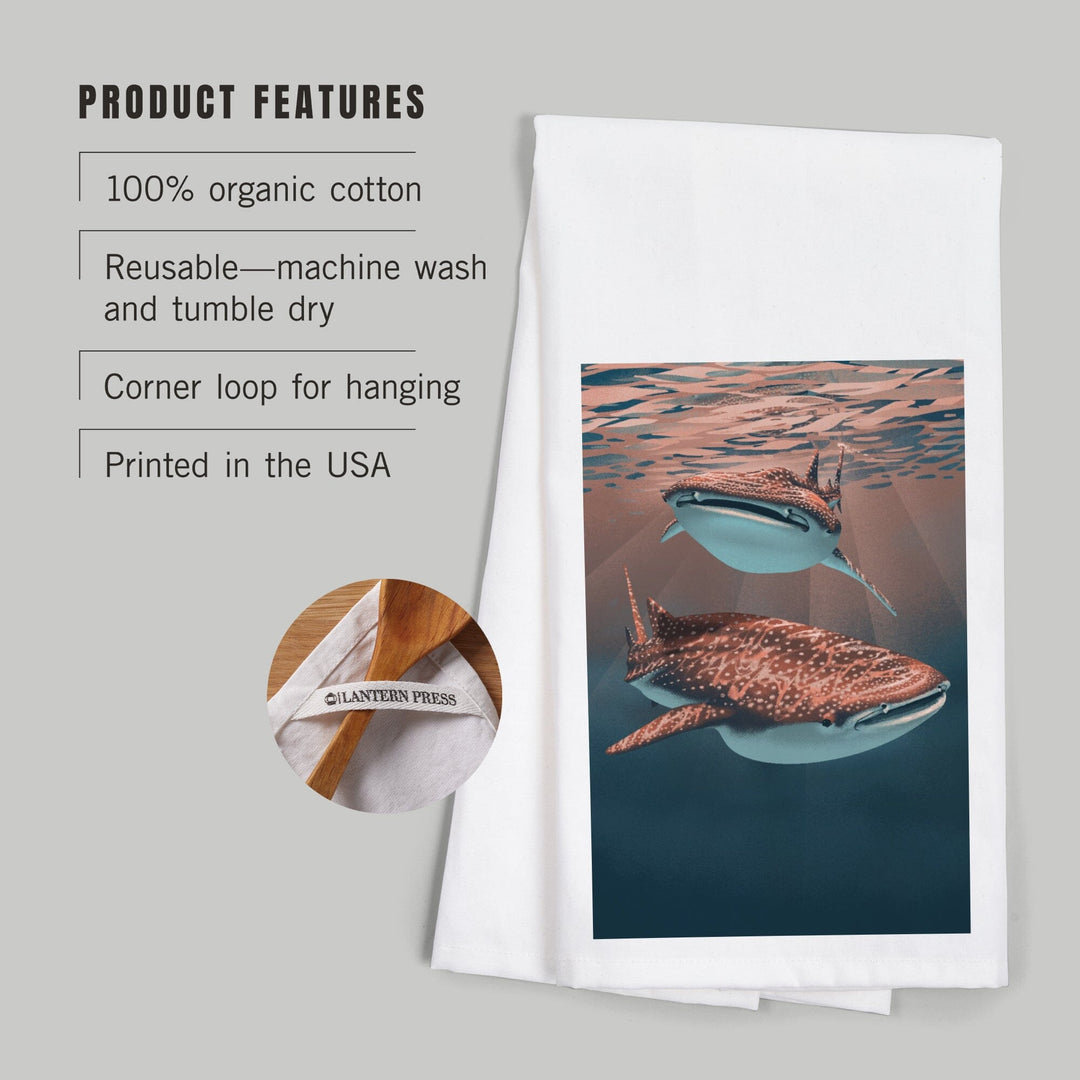 Lithograph, Whale Shark, Organic Cotton Kitchen Tea Towels Kitchen Lantern Press 