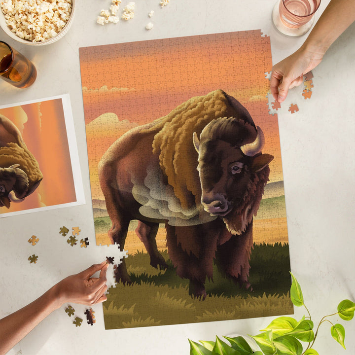 Lithograph Wildlife Series, Bison, Jigsaw Puzzle Puzzle Lantern Press 