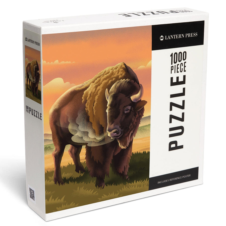 Lithograph Wildlife Series, Bison, Jigsaw Puzzle Puzzle Lantern Press 