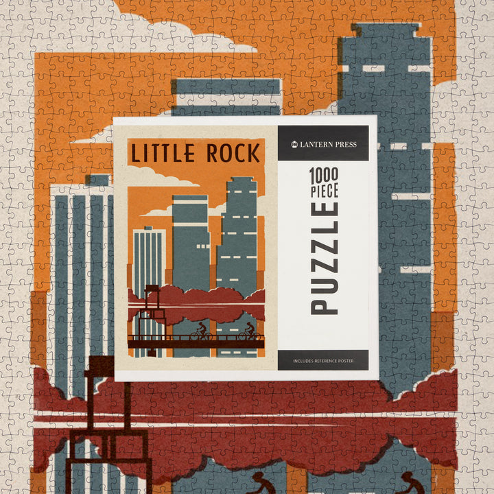 Little Rock, Arkansas, Woodblock, Jigsaw Puzzle Puzzle Lantern Press 