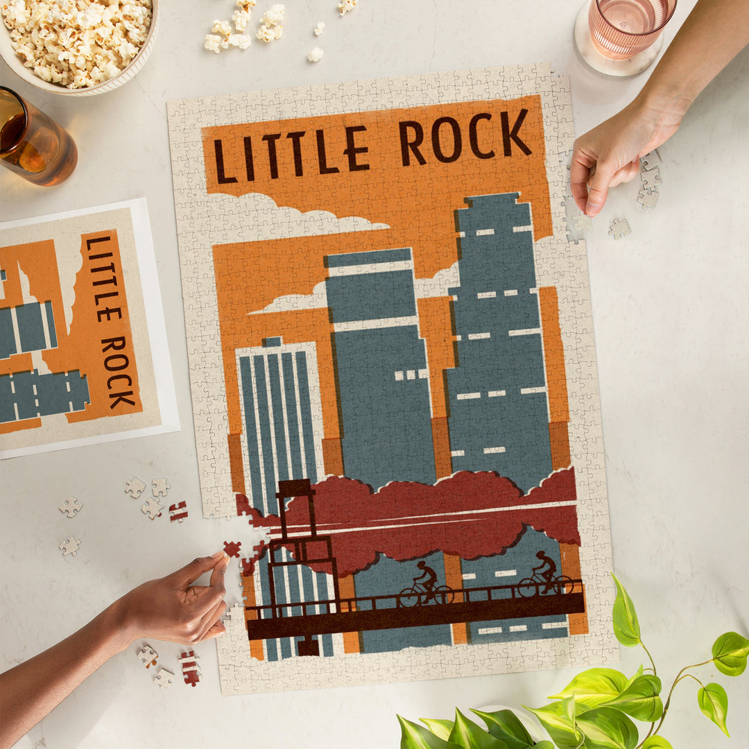 Little Rock, Arkansas, Woodblock, Jigsaw Puzzle Puzzle Lantern Press 