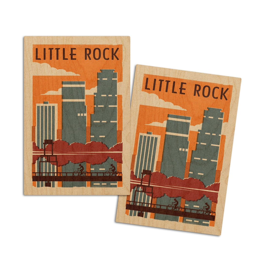 Little Rock, Arkansas, Woodblock, Lantern Press Artwork, Wood Signs and Postcards Wood Lantern Press 4x6 Wood Postcard Set 