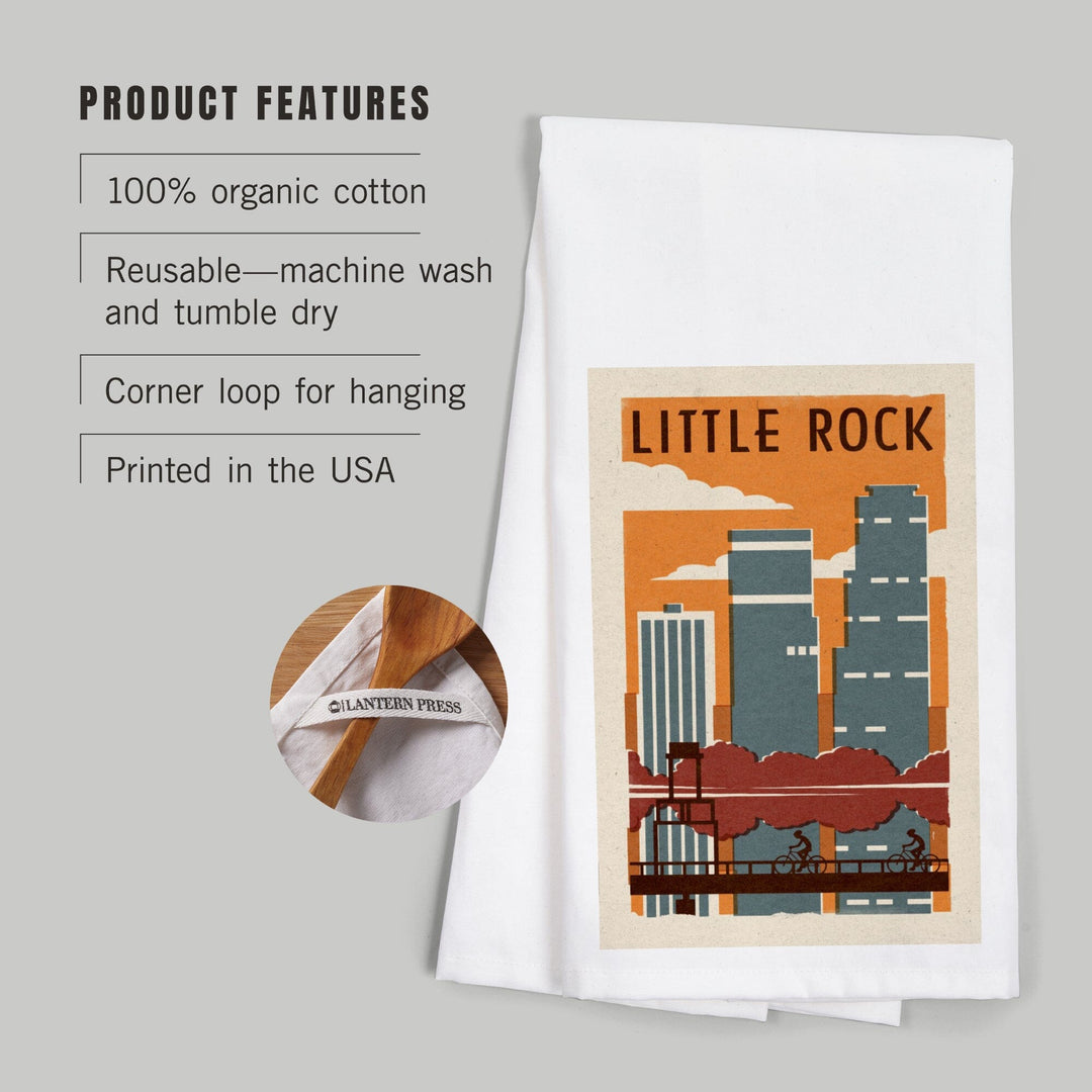 Little Rock, Arkansas, Woodblock, Organic Cotton Kitchen Tea Towels Kitchen Lantern Press 
