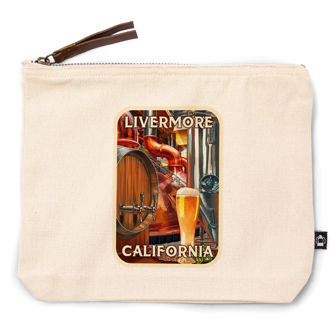 Livermore, California, Art of the Beer,, Organic Cotton Zipper Pouch, Go Bag Totes Lantern Press 